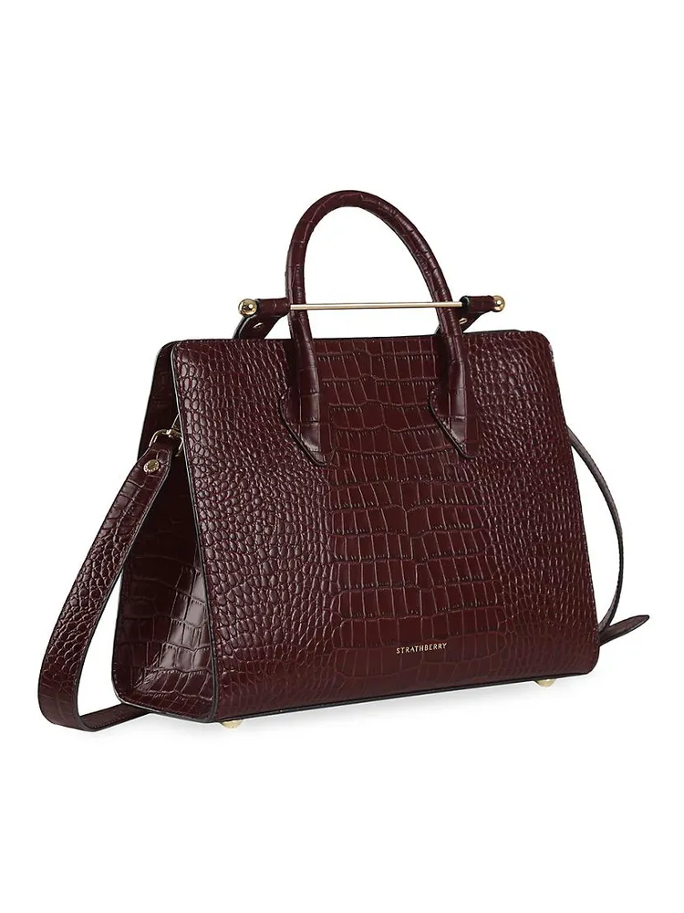 Midi Croc-Embossed Leather Tote
