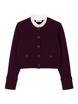 Knit Cardigan with Ruffled Collar