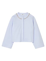 Cropped Shirt with Jewel Trim Collar