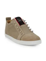 F.A.V. Fique A Vontade Spike-Embellished Suede Low-Top Sneakers