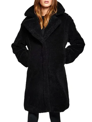 Sherpa Leather-Trimmed Coat