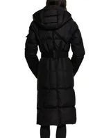 Long Noho Channel-Quilted Belted Coat