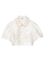 Beaded Satin-Effect Cropped Shirt