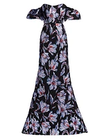 Astaire Off-The-Shoulder Brocade Gown