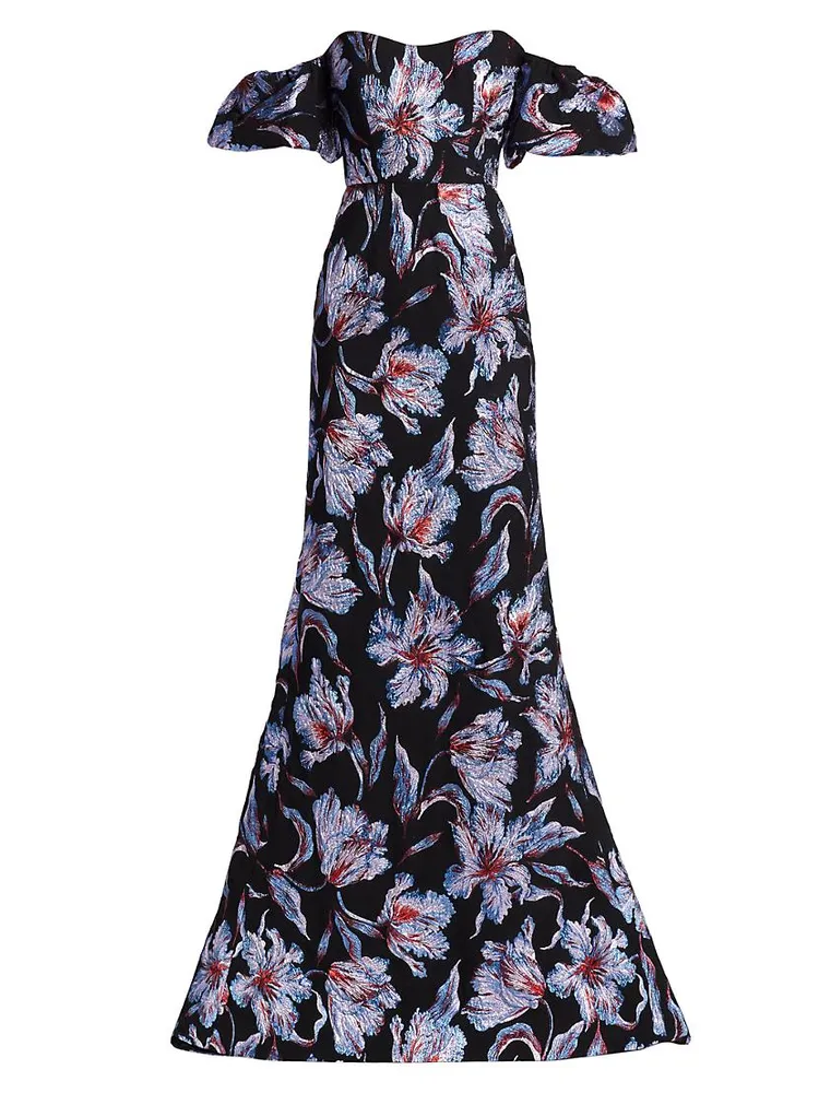 Astaire Off-The-Shoulder Brocade Gown