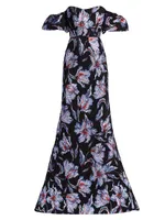 Astaire Off-The-Shoulder Brocade Gown