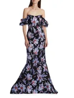 Astaire Off-The-Shoulder Brocade Gown