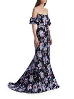 Astaire Off-The-Shoulder Brocade Gown