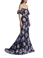 Astaire Off-The-Shoulder Brocade Gown