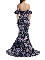 Astaire Off-The-Shoulder Brocade Gown