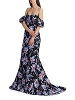 Astaire Off-The-Shoulder Brocade Gown