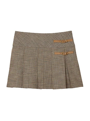 Pleated Micro Houndstooth Skirt