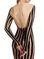 Striped Sheer Body-Con Gown