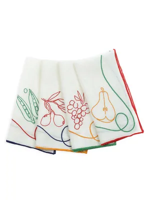 Fete Embroidered Linen Napkins 4-Piece Set