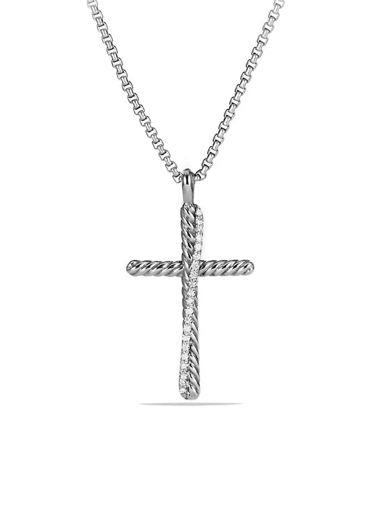 Crossover Cross Necklace with Diamonds