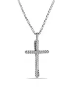 Crossover Cross Necklace with Diamonds