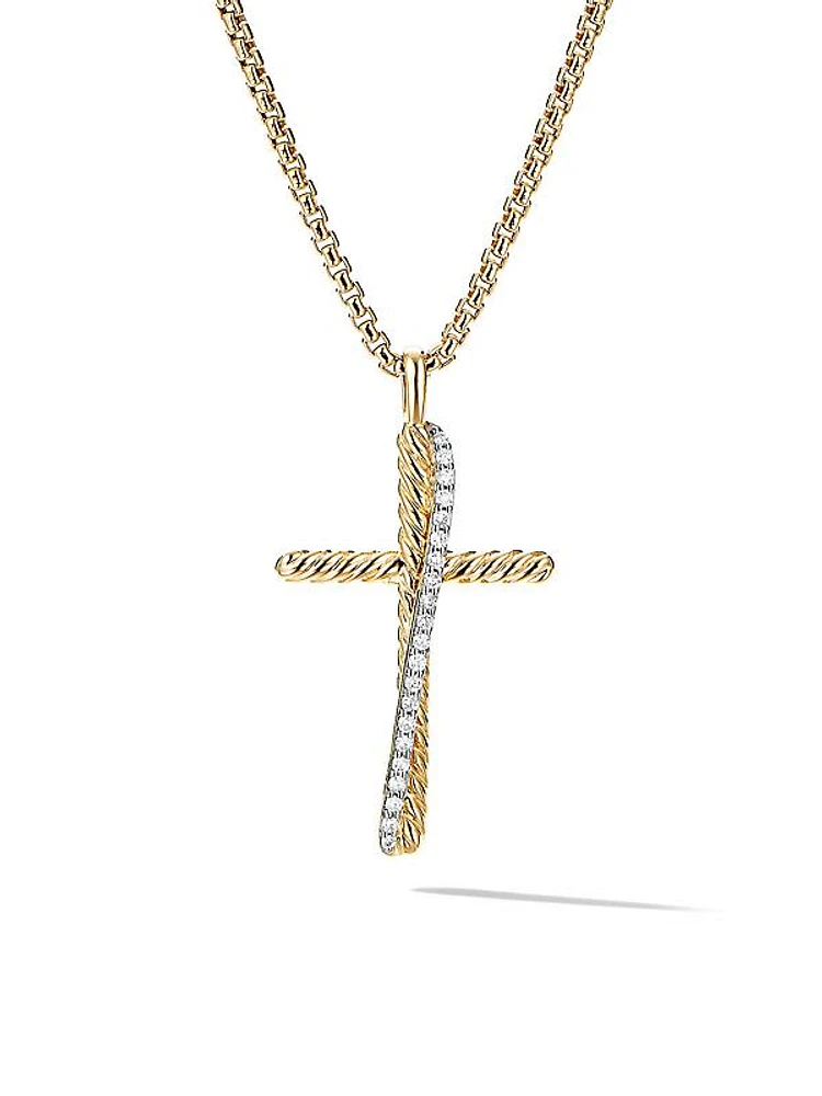 Crossover Cross Necklace in 18K Yellow Gold with Pavé Diamonds