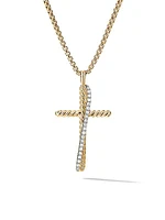 Crossover Cross Necklace in 18K Yellow Gold with Pavé Diamonds