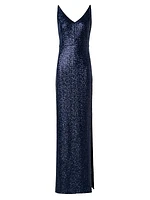 Sequinned V-Neck Gown