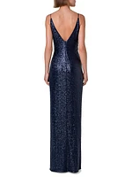 Sequinned V-Neck Gown