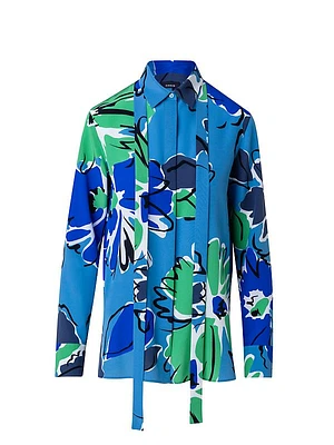 Floral Silk Tie-Neck Shirt