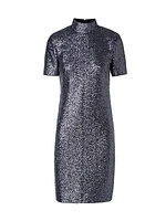 Sequin Mock Turtleneck Knee-Length Dress