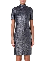 Sequin Mock Turtleneck Knee-Length Dress