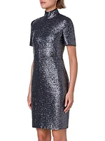 Sequin Mock Turtleneck Knee-Length Dress