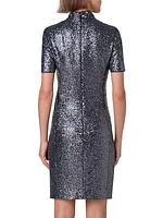 Sequin Mock Turtleneck Knee-Length Dress