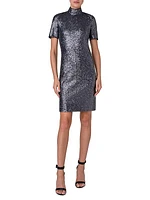 Sequin Mock Turtleneck Knee-Length Dress