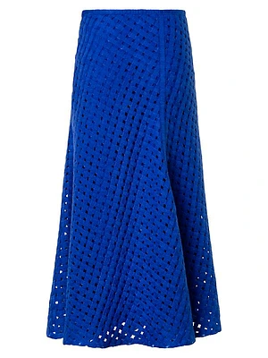 Wool-Blend Grid Midi-Skirt