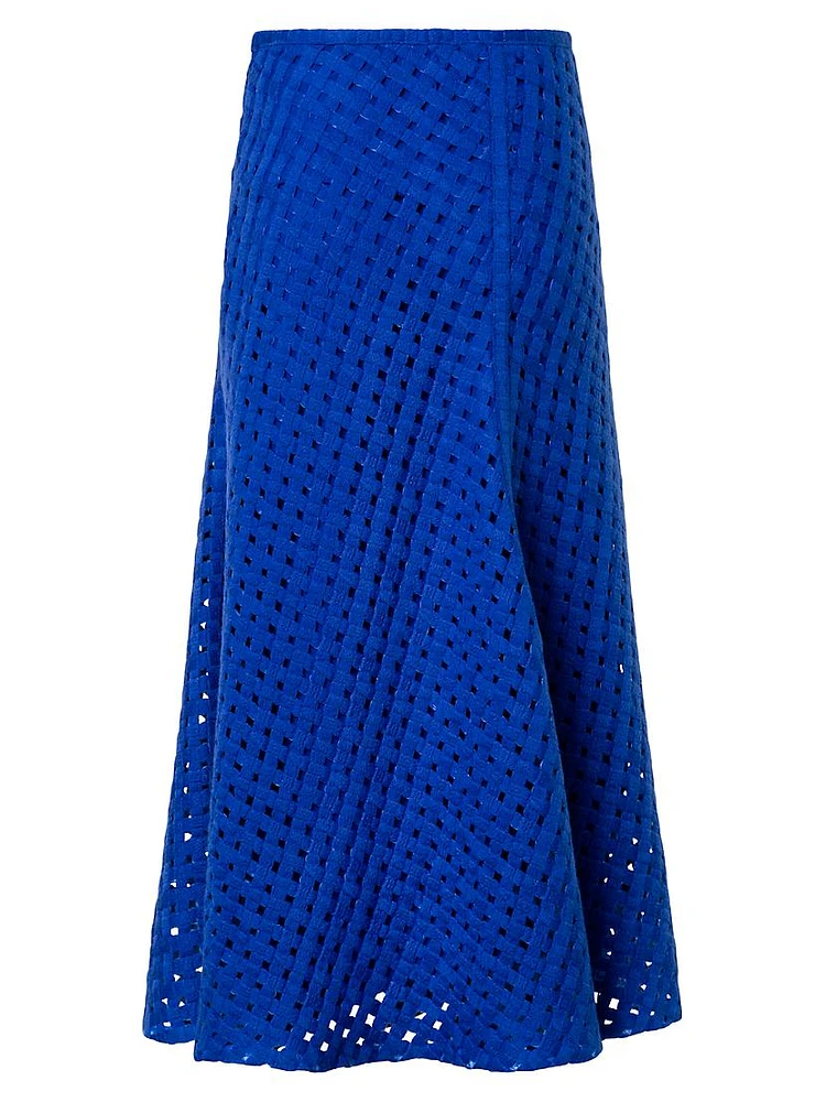 Wool-Blend Grid Midi-Skirt