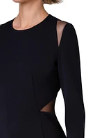 Trapezoid-Inset Silk Long-Sleeve Dress