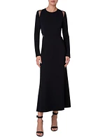 Trapezoid-Inset Silk Long-Sleeve Dress