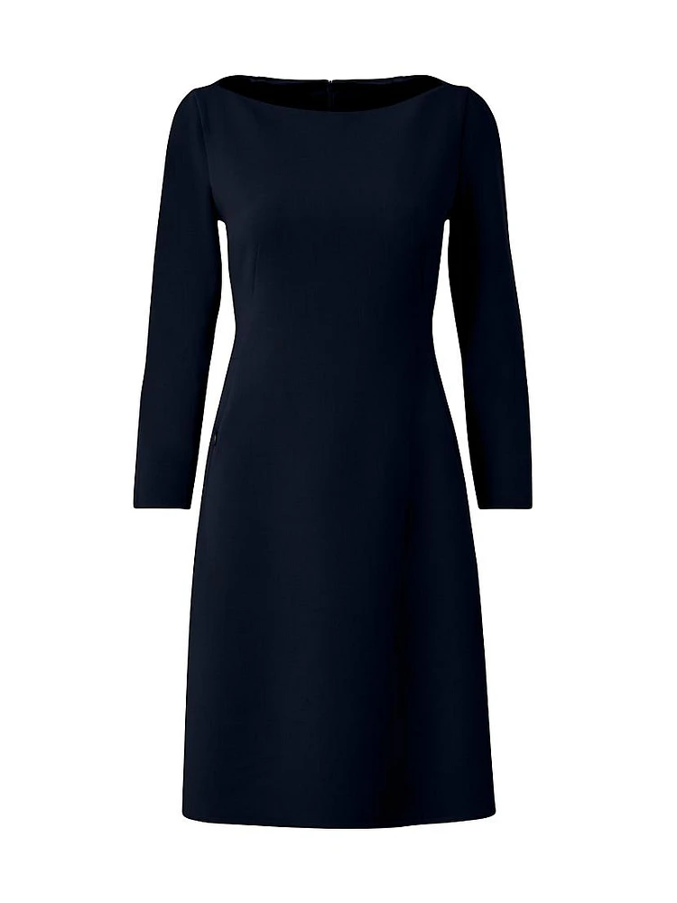 Double-Face Wool Boatneck A-Line Dress