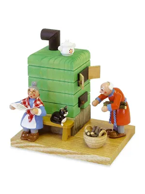 Richard Glaesser Smoke Stove with Grandparents Wood Smoker Figurine