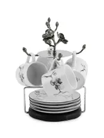 Black Orchid 9-Piece Teacup, Saucer, & Stand Set
