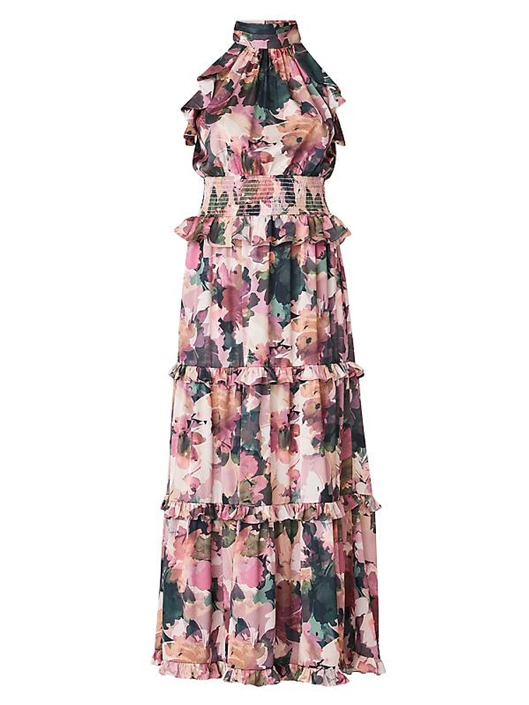 Savanna Floral Ruffle Halter Maxi Dress