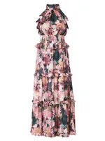 Savanna Floral Ruffle Halter Maxi Dress