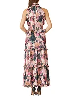 Savanna Floral Ruffle Halter Maxi Dress