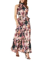 Savanna Floral Ruffle Halter Maxi Dress