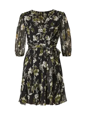 Floral Chiffon Belted Minidress