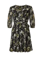 Floral Chiffon Belted Minidress