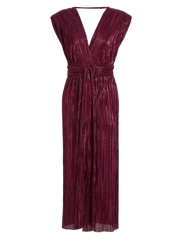 Donna Plissé Tie-Waist Midi-Dress