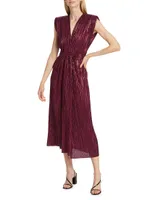 Donna Plissé Tie-Waist Midi-Dress