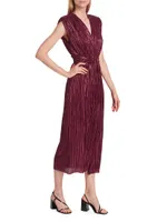 Donna Plissé Tie-Waist Midi-Dress