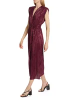 Donna Plissé Tie-Waist Midi-Dress