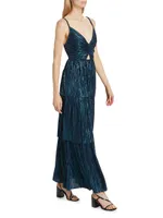 Doris Tiered Pleated Foil Knit Maxi Dress