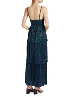 Doris Tiered Pleated Foil Knit Maxi Dress