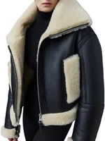 Penelopa Shearling-Trimmed Oversized Leather Jacket